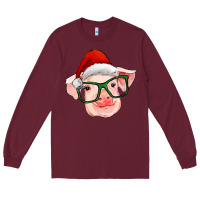 Burgundy christmas pig with santa claus hat Long Sleeve Tee - RanaPortraitStore
