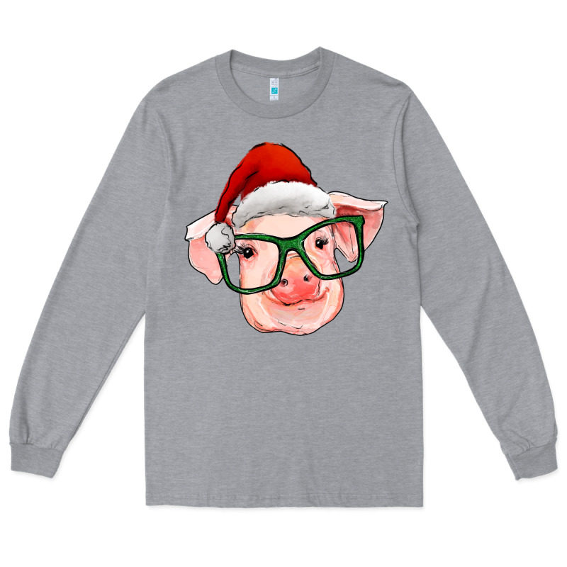 Christmas Pig With Santa Claus Hat Long Sleeve Tee by RanaPortraitStore | Teevron