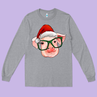 Christmas Pig With Santa Claus Hat Long Sleeve Tee Designed By Ranaportraitstore