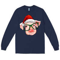 Navy christmas pig with santa claus hat Long Sleeve Tee - RanaPortraitStore