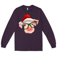 Plum christmas pig with santa claus hat Long Sleeve Tee - RanaPortraitStore