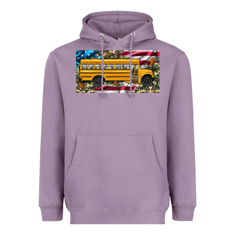 School Bus Camouflage American Flag License Plate Heavyweight Hoodie by Artiststas | Teevron