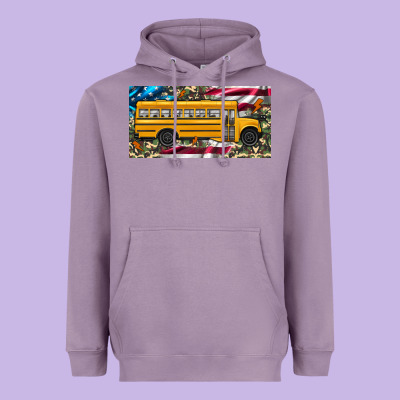 School Bus Camouflage American Flag License Plate Heavyweight Hoodie Designed By Artiststas