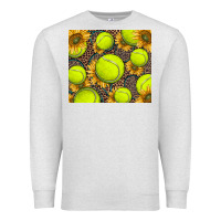 Oatmeal Heather tennis ball with sunflower and racket Premium Sweatshirt - BarkalooDesign