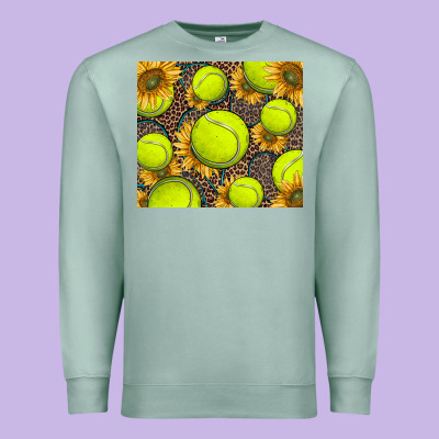 Tennis Ball With Sunflower And Racket Premium Sweatshirt Designed By Barkaloodesign