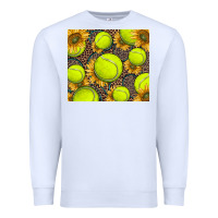 White tennis ball with sunflower and racket Premium Sweatshirt - BarkalooDesign