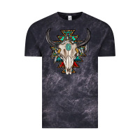 Cloud Black western aztec bull skull with gemstone Vintage Tee - texasbilliewilder