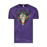 Cloud Purple western aztec bull skull with gemstone Vintage Tee - texasbilliewilder