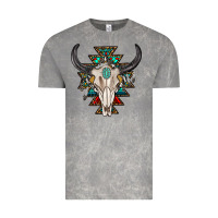 Cloud Rock western aztec bull skull with gemstone Vintage Tee - texasbilliewilder
