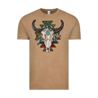 Vintage Coffee western aztec bull skull with gemstone Vintage Tee - texasbilliewilder