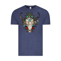 Vintage Denim western aztec bull skull with gemstone Vintage Tee - texasbilliewilder
