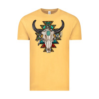 Vintage Mustard western aztec bull skull with gemstone Vintage Tee - texasbilliewilder