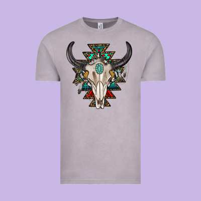 Vintage Tee western aztec bull skull with gemstone