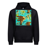 Black Wooden Signboard And Gamping Map Seamless Pattern Urban Hoodie - BundleAndBundleShop