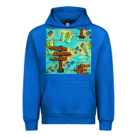 Cobalt Wooden Signboard And Gamping Map Seamless Pattern Urban Hoodie - BundleAndBundleShop