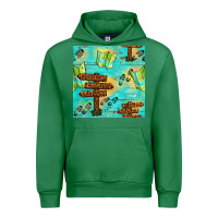 Emerald Wooden Signboard And Gamping Map Seamless Pattern Urban Hoodie - BundleAndBundleShop