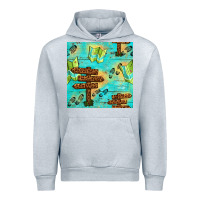 Heather Grey Wooden Signboard And Gamping Map Seamless Pattern Urban Hoodie - BundleAndBundleShop