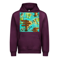 Mauve Wine Wooden Signboard And Gamping Map Seamless Pattern Urban Hoodie - BundleAndBundleShop