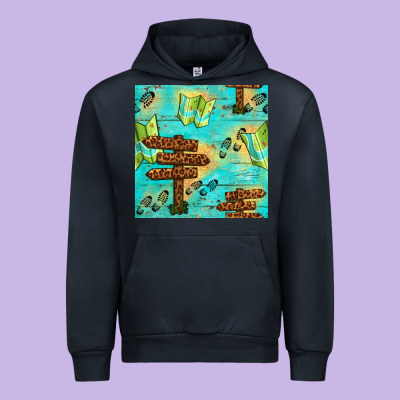 Wooden Signboard And Gamping Map Seamless Pattern Urban Hoodie Designed By Bundleandbundleshop