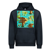 Navy Wooden Signboard And Gamping Map Seamless Pattern Urban Hoodie - BundleAndBundleShop