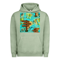 Pigment Oil Green Wooden Signboard And Gamping Map Seamless Pattern Urban Hoodie - BundleAndBundleShop