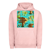 Pigment Salmon Wooden Signboard And Gamping Map Seamless Pattern Urban Hoodie - BundleAndBundleShop