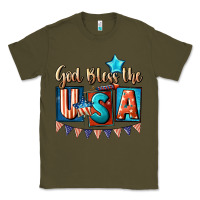 Army Green God bless the USA 4th of july Classic Tee - CowGirlArtShop