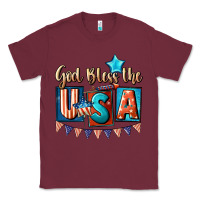 Burgundy God bless the USA 4th of july Classic Tee - CowGirlArtShop