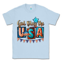 Dusty Blue God bless the USA 4th of july Classic Tee - CowGirlArtShop