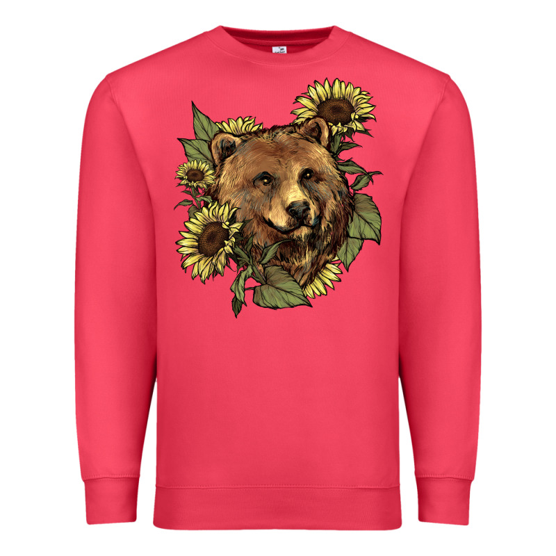 Bear Head Sunflowers Premium Sweatshirt by NancyCooperArtShop | Teevron