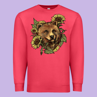 Bear Head Sunflowers Premium Sweatshirt Designed By Nancycooperartshop