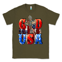 Army Green God bless the USA  4th of july Classic Tee - CowGirlArtShop
