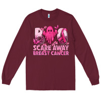 Burgundy Boo Scare Away Breast Cancer Long Sleeve Tee - texasbilliewilder