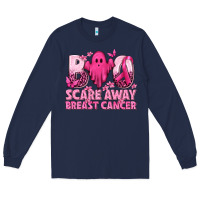 Navy Boo Scare Away Breast Cancer Long Sleeve Tee - texasbilliewilder