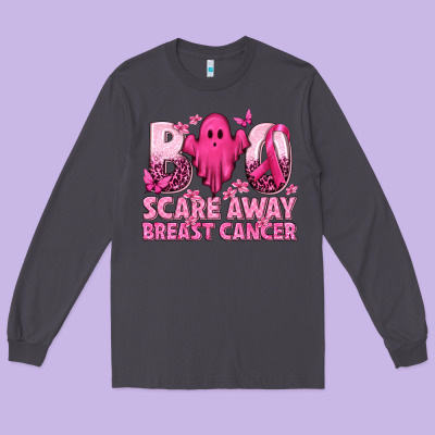 Boo Scare Away Breast Cancer Long Sleeve Tee Designed By Texasbilliewilder
