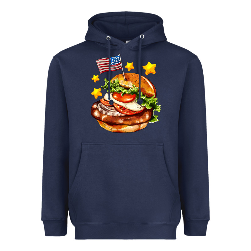American Flag And Hamburger Heavyweight Hoodie by AdoDesignShop | Teevron