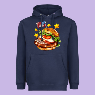 American Flag And Hamburger Heavyweight Hoodie Designed By Adodesignshop