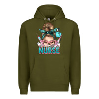Army Green nurse life messy bun Premium Hoodie - NancyCooperArtShop