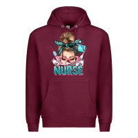 Burgundy nurse life messy bun Premium Hoodie - NancyCooperArtShop
