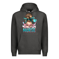 Charcoal Heather nurse life messy bun Premium Hoodie - NancyCooperArtShop