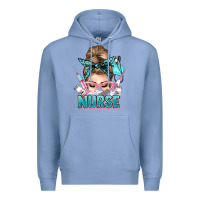 Colony Blue nurse life messy bun Premium Hoodie - NancyCooperArtShop