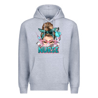 Heather Grey nurse life messy bun Premium Hoodie - NancyCooperArtShop
