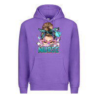 Purple nurse life messy bun Premium Hoodie - NancyCooperArtShop