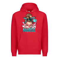 Red nurse life messy bun Premium Hoodie - NancyCooperArtShop