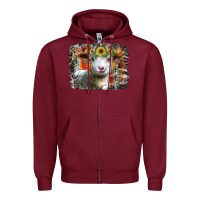 Burgundy sunflower sheep Zipper Hoodie - RacoonDesign