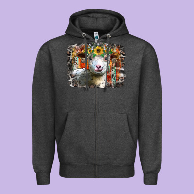 Sunflower Sheep Zipper Hoodie Designed By Racoondesign