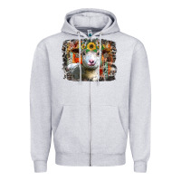 Heather Grey sunflower sheep Zipper Hoodie - RacoonDesign