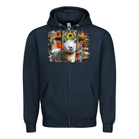 Navy sunflower sheep Zipper Hoodie - RacoonDesign