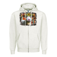Oatmeal Heather sunflower sheep Zipper Hoodie - RacoonDesign