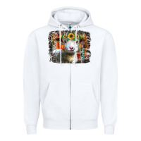 White sunflower sheep Zipper Hoodie - RacoonDesign